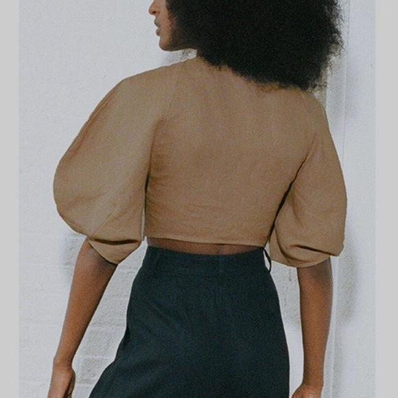 Mara Hoffman Raya Hemp Tie Front Crop Blouse Light Brown Tan Size 10, NWOT - Picture 4 of 4